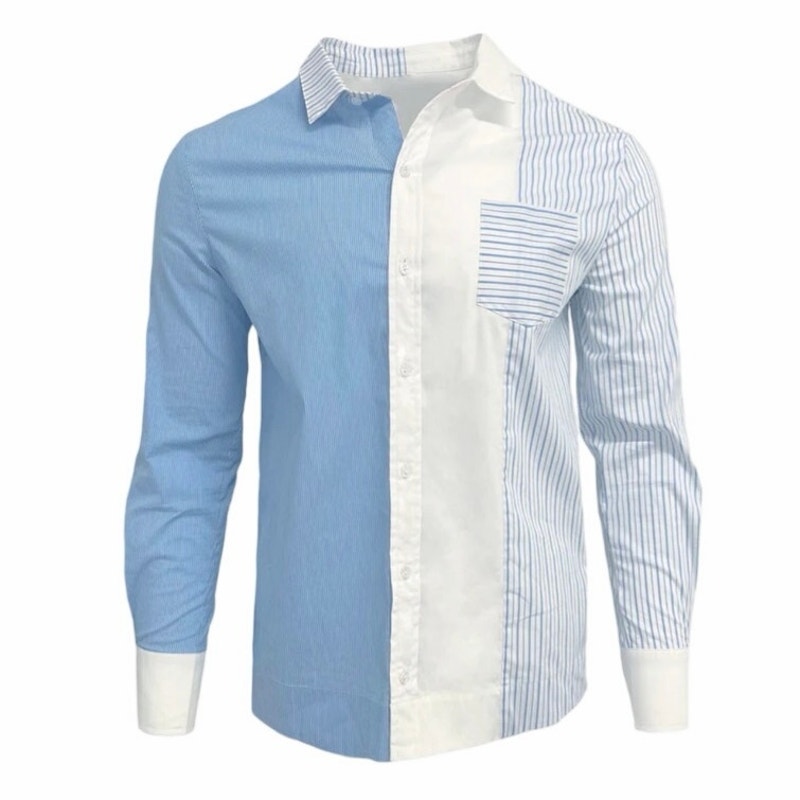 Seroya Xxl Teagan Striped Patchwork Button Down Shirt